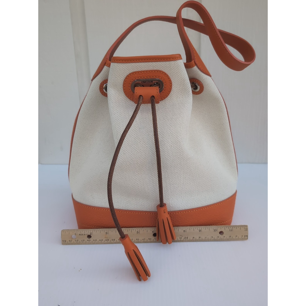 Oncour French Leather Drawstring Bucket Bag Beige Orange - Picture 8 of 16